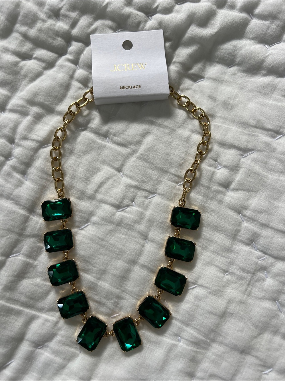 J. Crew Gold-Tone Necklace with Deep Green Rectangular Stones
